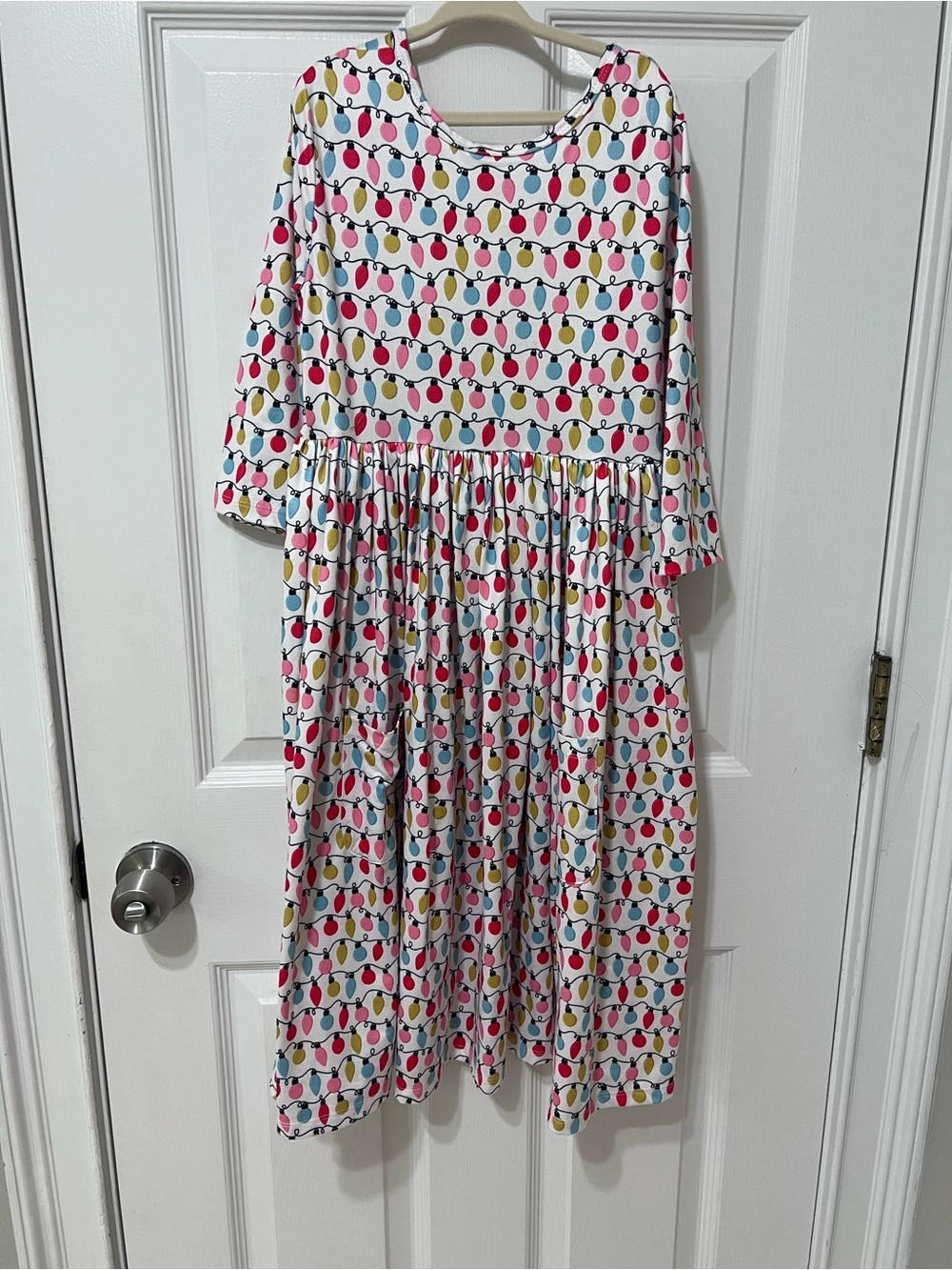 Girls White Multi-Color Casual Lightweight Cotton Dress